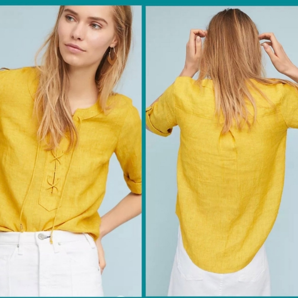 Anthropologie Gold Relaxed Blouse with Mandarin Collar